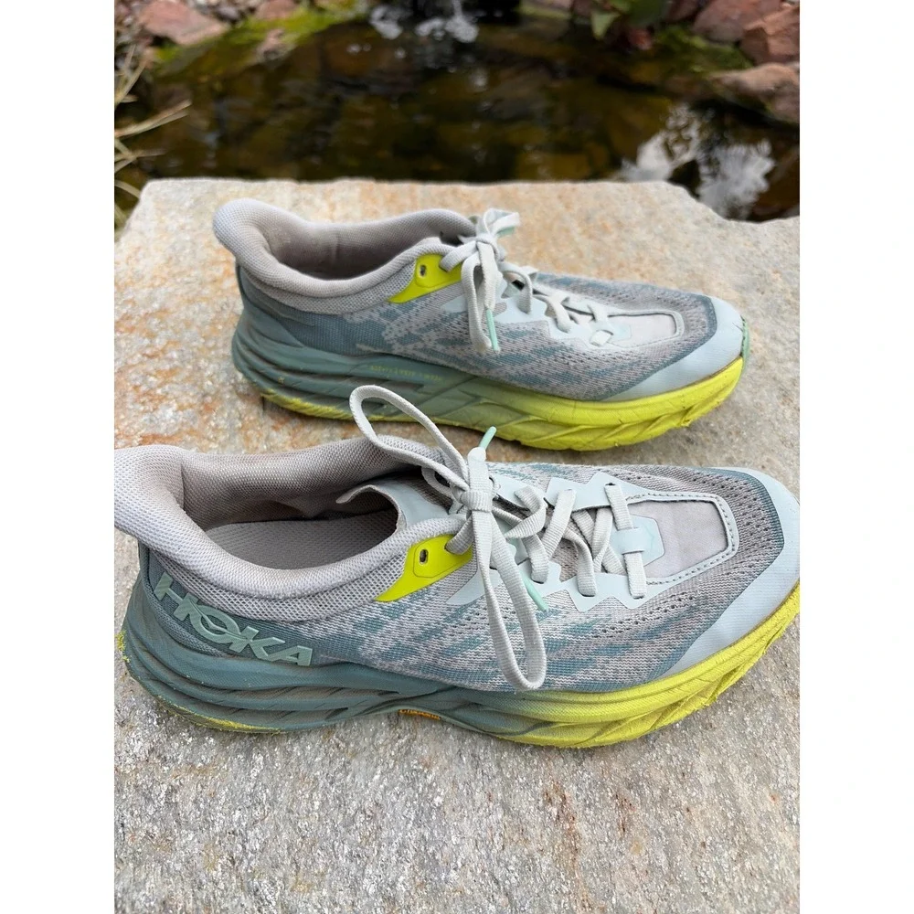 Hoka Speedgoat 5 Womens 7 Trail Running Shoes Mist Green Lime Yellow